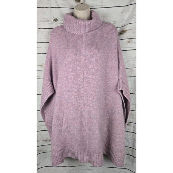 J Crew Relaxed Turtleneck Poncho Sweater S/M Pink Gray Marled Merino Wool Alpaca - Picture 1 of 9